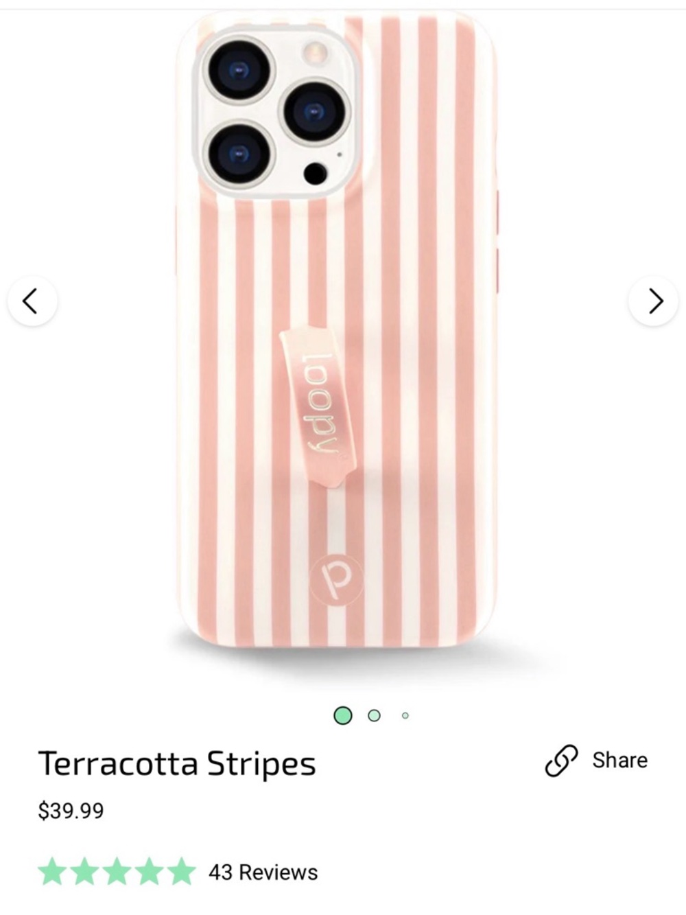 Loopy Case Terracotta & White Striped Phone Case with Loop Grip